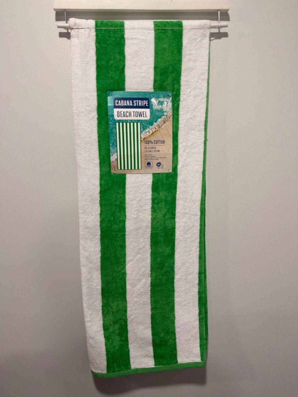 Kelly Green White Cabana Stripe Large Cotton Beach Towel